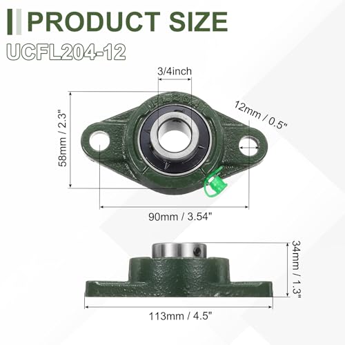 uxcell UCFL204-12 Pillow Block Bearings, 3/4 in Bore Chrome Steel, ABEC3 - size: UCFL204-12 (Bore 3/4")