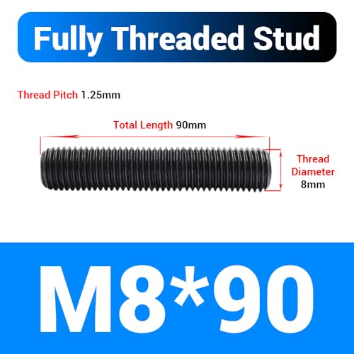 20pcs M8*90mm Fully Threaded Stud, Grade 8.8 Carbon Steel Black Oxide Finish Long Threaded Rod Bar for Furniture Industrial Maintenance Connection Fasteners - size: M8*90-20PCS