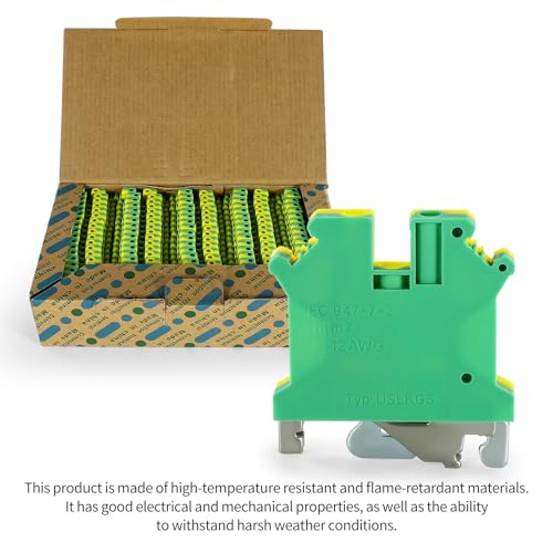 100PCS USLKG5 Wire Terminal Block DIN Rail Ground Circuit Application for 12-28 AWG 800V Electrical Cabinets Distribution Box,Solar Project,PLC Industrial Control Automation Panel DIY CNC RV - color: 100pcs Green