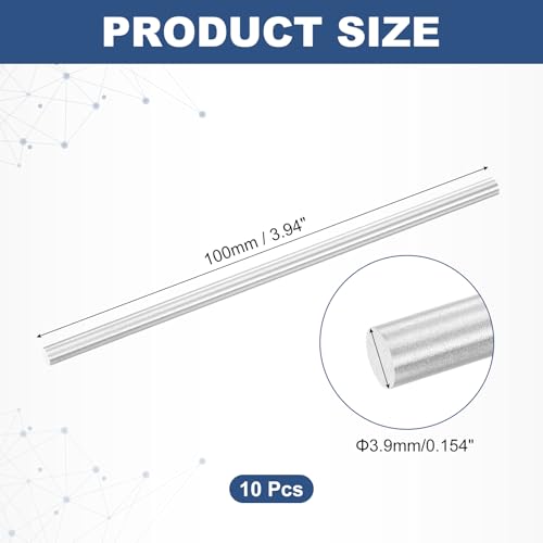 uxcell 10Pcs Round Steel Rods, 3.9mm x 100mm High Speed Steel (HSS) Aluminium Rod Steel Bar for Shaft Gear Drill Lathes Boring Machine - size: 3.9mm x 100mm