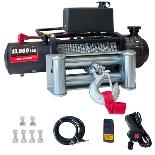 13800lbs Electric Winch 12V, IP67 Waterproof Off-Road Truck Winch with 78ft 7/20" Steel Cable & Wireless Handheld Remote, Heavy-Duty Power Winch for Towing UTV ATV SUV 4x4 Off Road Vehicle - color: Silver,13800lbs