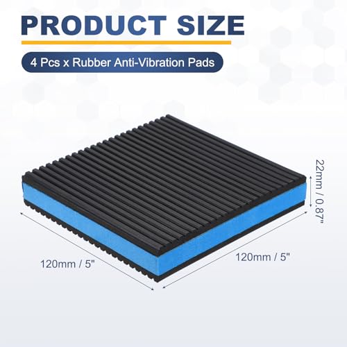 HARFINGTON 4Pcs Rubber Anti-Vibration Pads 5" x 5" x 7/8" Heavy Duty EVA Vibration Isolation Mats for HVAC Washers Compressors Treadmills Air Conditioner - size: 5"
