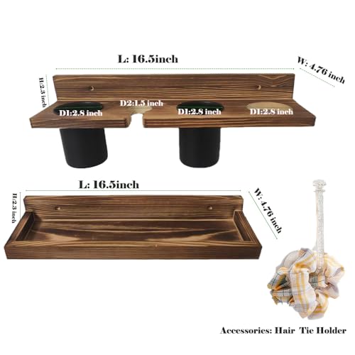 Hair Tool Organizer Wall Mount Holder, 2 Layer Rustic Blow Dryer Holder, Hair Product Wooden Storage Shelf for Hair Dryer, Curling Iron, Hot Tools, Vanity Accessories, Makeup, Toiletries(Dark Brown) - color: Dark Brown-A