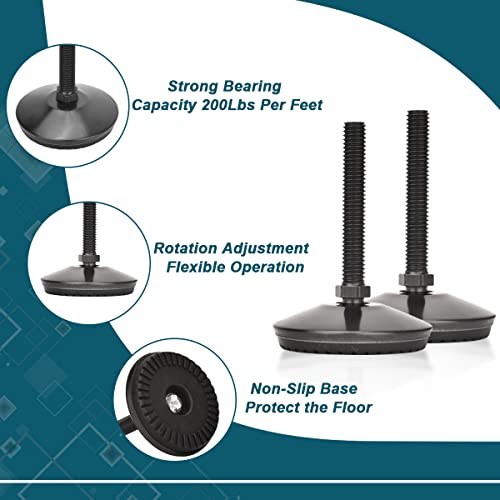 M8 Leveling Feet with 2" Thread Length - Black, 4 Set - color: Black, size: M8 x 50mm