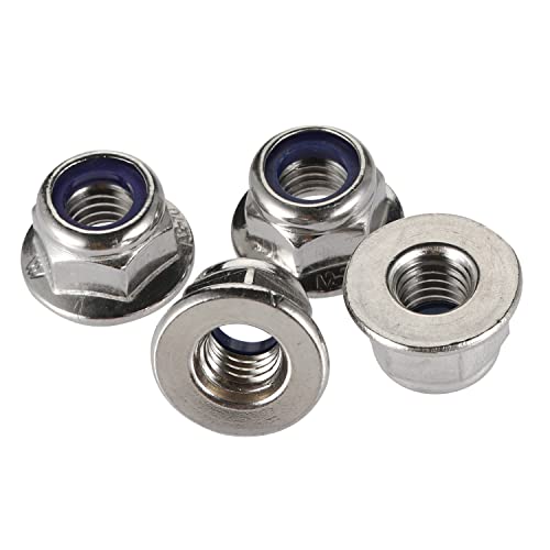 M6-1.0 Flanged Nylon Insert Lock Nuts Flange Locknuts, 304 Stainless Steel 18-8 Bright Finish, DIN 6926, 25 PCS - size: M6
