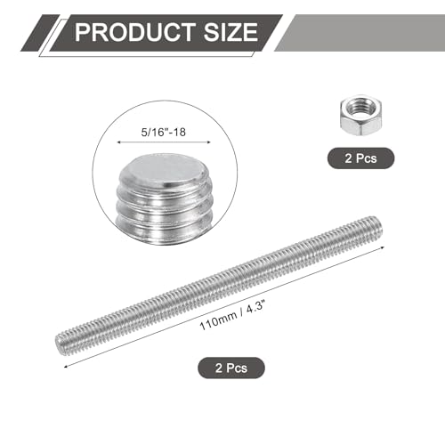 uxcell 5/16"-18 Fully All Threaded Rod, 2 Pcs 304 Stainless Steel Long Threaded Screw 4.3" Length Right Hand Threads for Furniture Mounting Assembly Fastening - size: 4.3"