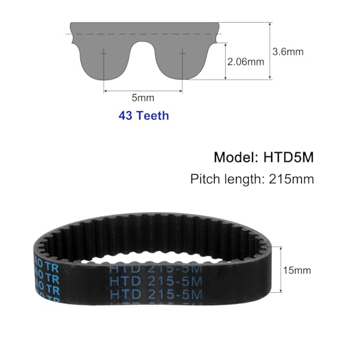 uxcell 3pcs HTD-5M Rubber Timing Belt 43 Teeth, 215mm Pitch Length x 15mm Width x 3.6mm Height, Closed Loop Pulley Timing Belt - size: 215mm