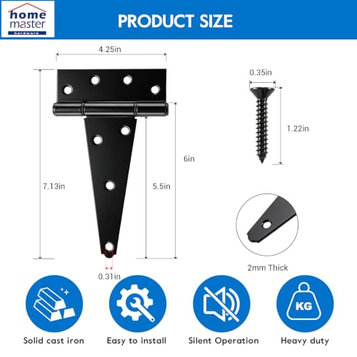 HOME MASTER HARDWARE 6" Heavy Duty Gate Hinges, 4 Pack T Strap Hinges - size: 6 in-4 Pack