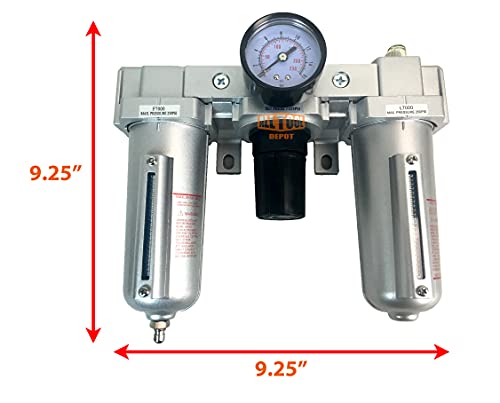 3/4" NPT HEAVY DUTY Compressed Air In Line Filter Regulator Lubricator Oiler Combo, Metal Bowl, 5 Micron Element, Adjustable From 7 to 215 PSI (MANUAL DRAIN) - color: 140 Cfm, 215 Psi (Manual Drain), size: 3/4" NPT