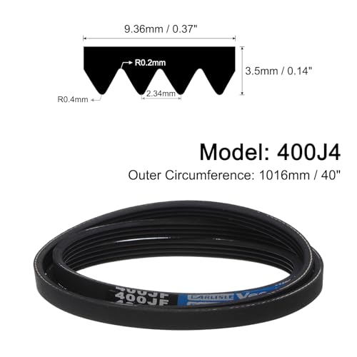 uxcell 400J4 PJ V-Ribbed Belt 4 Ribs 40" Length x 0.37" Width x 0.14" Height, EPDM Poly V Belt, Multi Wedge Micro V Serpentine Belt - size: 400J4