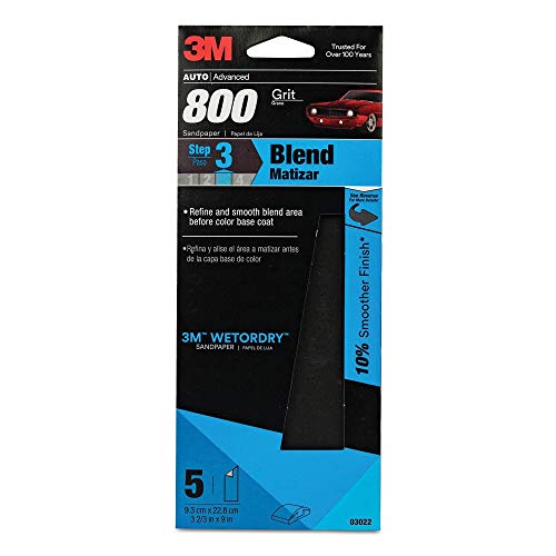 3M Wetordry Sandpaper, 03022, 800 Grit, 3 2/3 in x 9 in, 5 Sheets Per Pack