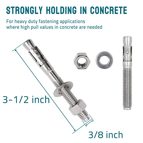 3/8 Concrete Anchors, Stainless Steel Wedge Anchors, 5 Pack - size: 3/8" x 3-1/2"