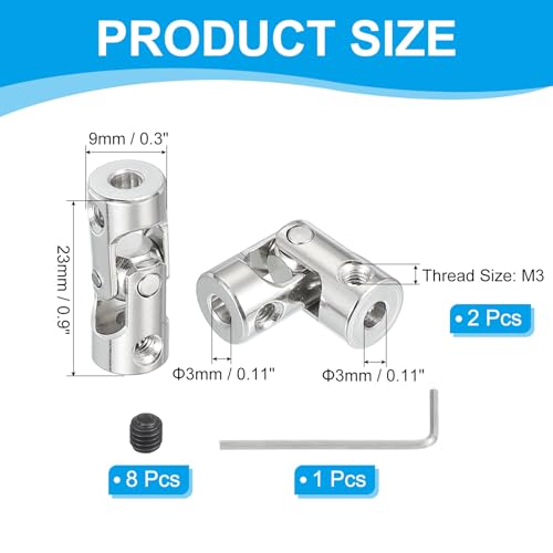 PATIKIL Rotatable Universal Steering Shaft 3mm to 3mm Inner Dia, 4 Pcs U Joint Shaft Coupling U Joints Coupler Connector Accessories with M3 Screws for Motor Model Robots - size: 3mm to 3mm