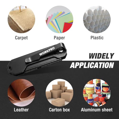 WORKPRO EDC Folding Utility Knife, Mini Box Cutter with Quick Open Axis Lock, Quick Change Blade Razor Knife, Foldable Small Pocket Knife with Belt Clip - color: Black