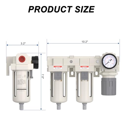 AIRZOE 3/4" NPT Air Dryer for Compressor-Air Compressor Water Separator AC4110-06,Double Air Compressor Filter,Air Pressure Regulator Combo,5 Micron Brass Element,Semi-Auto Drain,0-145 psi Gauge - size: 3/4"NPT