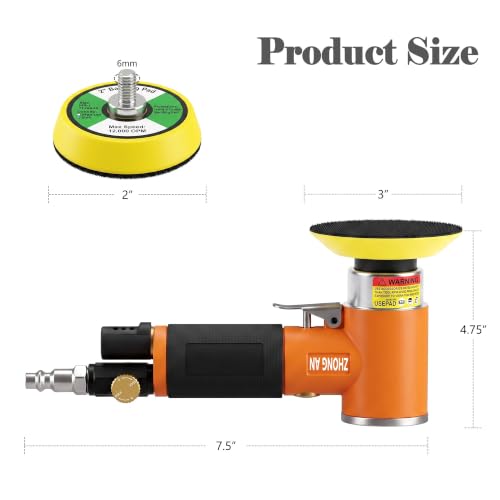 2 & 3 Inch Random Orbital Air Sander, 13,000 RPM Pneumatic DA Mini Sander Air Polisher Tool for Auto Detailing, Woodworking, Orange - color: Orange