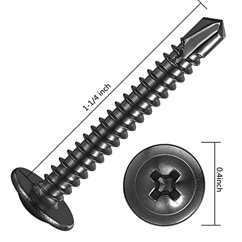 Wensilon (150Pcs)#8×1-1/4” for Sheet Metal Self-Tapping Screws 410 Black Stainless Steel Truss Head High-Strength Quick Tapping - color: Black, size: #8X1-1/4"