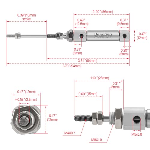Heschen Stainless Steel Slim Air Pneumatic Cylinder, CDJ2B 10-10, M5 Port, 10mm Bore, 10mm Stroke, Double Acting Single Rod - size: 10mm Stroke