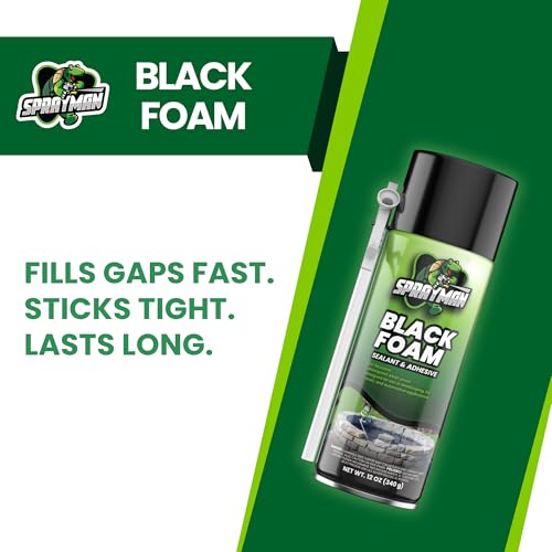 Sprayman Black Waterfall Foam Sealant - (24x12oz) Expanding Polyurethane Pond Foam Sealer, UV Resistant, Water Proof Spray for Landscape & Exterior, Straw Use, 24 Pack - size: 24 Pack