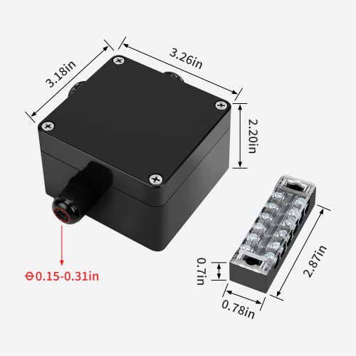 JINDOUZI ABS IP67 Waterproof Dustproof Electrical Junction Box, with 15A 600V Barrier Terminal Cable Connector, 3P Power Junction Box(3.26 * 3.18 * 2.2in) - size: 3P 3.26" x 3.18" x 2.2"