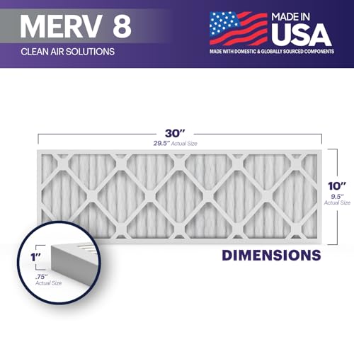 BNX TruFilter 10x30x1 Air Filter MERV 8 (4-Pack) - MADE IN USA – Dust & Pet Defense Electrostatic Pleated Air Conditioner HVAC AC Furnace Filters for Dust, Pet, Mold, Pollen MPR 600 – 700 & FPR 5 - size: 10x30x1 4-Pack