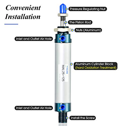 TAILONZ PNEUMATIC 25mm Bore 125mm Stroke Air Cylinder Double Action with Y Connector and 2Pcs 6mm Fitting MAL25x125 - size: 25mm Bore 125mm Stroke