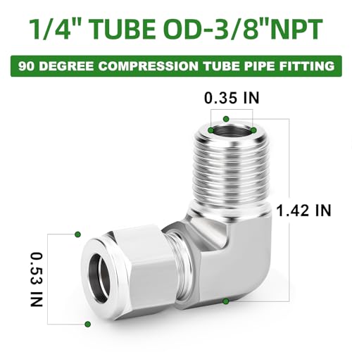 TAISHER 1PCS 316 Stainless Steel 90 Degree Compression Tube Pipe Fitting Connector, 1/4" Tube OD x 3/8" NPT Male Adapter - size: 1/4" OD x 3/8" MNPT
