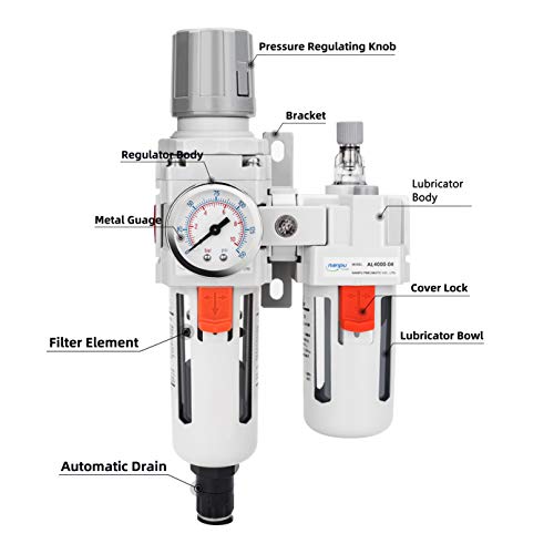 NANPU 1/2" NPT Air Filter Regulator Lubricator Combo, Water Separator - size: 1/2" NPT, style: Auto Drain