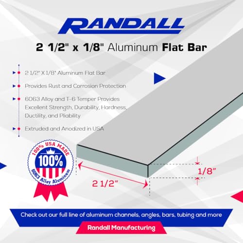92" Long Aluminum Flat Bar – 6063-T6 Alloy – Solid Metal Strip for Framing, Trim, DIY, and Fabrication Projects (Anodized, 2 1/2" Wide x 1/8" Thick) - color: Anodized, size: 2 1/2" Wide x 1/8" Thick