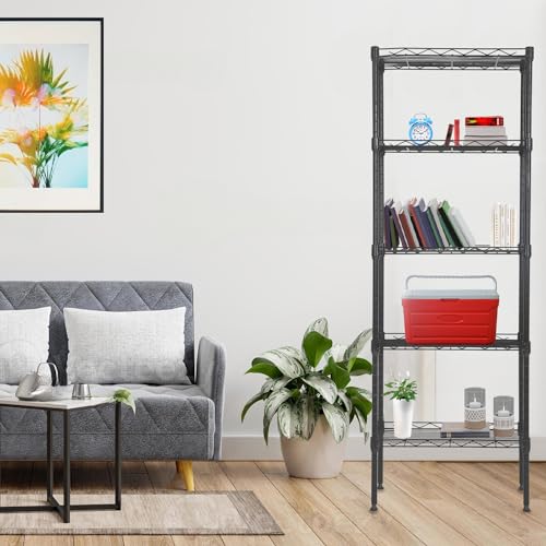 PayLessHere | 5-Tier Wire Shelf | 17"x12"x48" | Black - color: Black, size: 17"D x 12"W x 48"H