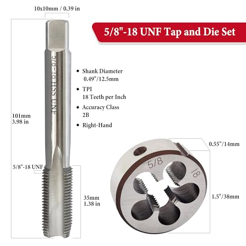 5/8"-18 UNF Tap and Die Set, M2 HSS Right-Hand 5/8 x 18 Machine Tap Die Set - size: 5/8-18 UNF