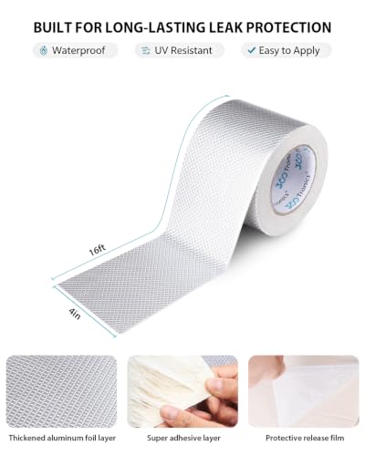 Waterproof Butyl Tape 4", Aluminum Butyl Roof Patching Tape - size: 4 in x 16 ft (W x L)