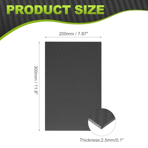 MECCANIXITY 3K Carbon Fiber Plate Panel Sheets, 200 x 300 x 2.5mm Carbon Fiber Board Plate Matte Twill Weave Panel Sheets Flexible for RC Aircraft, Model Car, Auto Parts - size: 200 x 300 x 2.5mm/7.87 x 11.8 x 0.1 inches