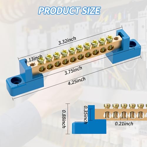 Neutral Bar, 4 Pack 10-Position Brass Bus Bar Terminal Block - size: 10 Position, style: Neutral Bus Bar