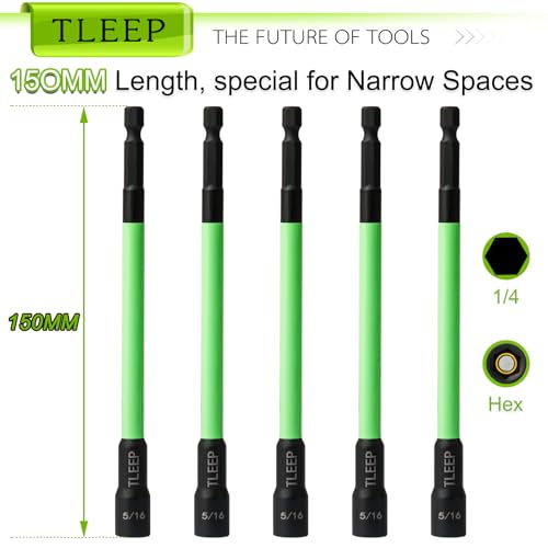 150mm 5/16" Magnetic Nut Driver Set for Impact Drill, 1/4" Hex Shank - size: E.5/16"