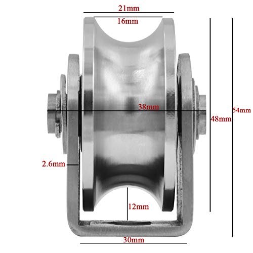 Groove Wheel Pulley Stainless Steel Pulley Block Roller Duplex Bearing Silent Heavy Duty Grooved Wheel Loading 880lb/400 Kg for Material Handling and Moving - size: 54mm U type