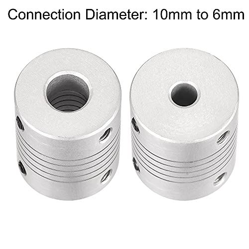 uxcell 10mm to 6mm Aluminum Alloy Shaft Coupling Flexible Coupler Motor Connector Joint L30xD25 Silver 2Pcs - size: 10mm to 6mm