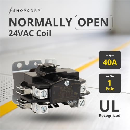 1 Pole 40 Amp AC Contactor, 24V Coil, UL Recognized, HVAC - style: 1 Pole 24V