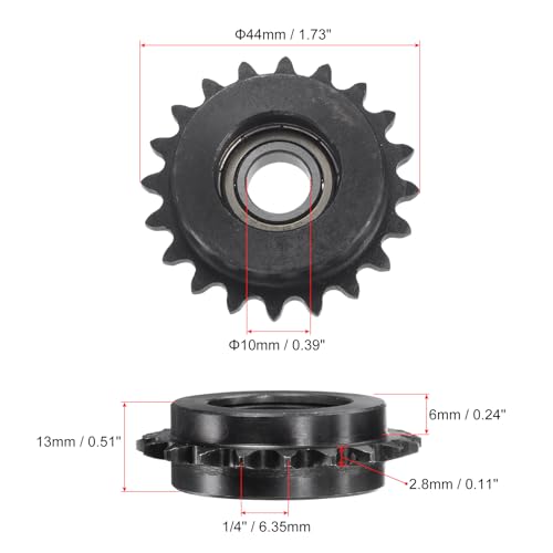 uxcell #25 Chain Idler Sprocket, 10mm Bore 1/4" Pitch 20 Tooth Sprocket Tensioner, C45 Carbon Steel 25 Roller Chain Sprocket with Bearing for ISO 04C Chain, 2Pcs - size: 33mmx10mm