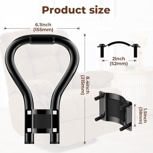 Modern Black Metal Recliner Handle Extender, Oversized Lever Extender for Elderly & Infirm, Ergonomic Design with 8 Tilt Angle