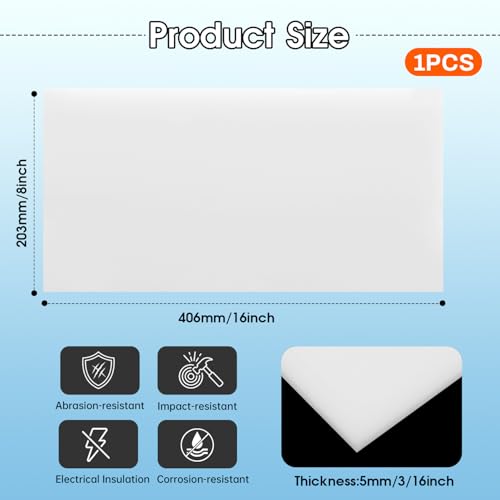 Hdpe Sheet 3/16 Inch Thick, 8" x 16" High Density Polyethylene Board, Thick Plastic Sheet for Craft, Plastic Cutting Board, Heavy Duty Industry - size: 8" X 16", style: 3/16" Thick