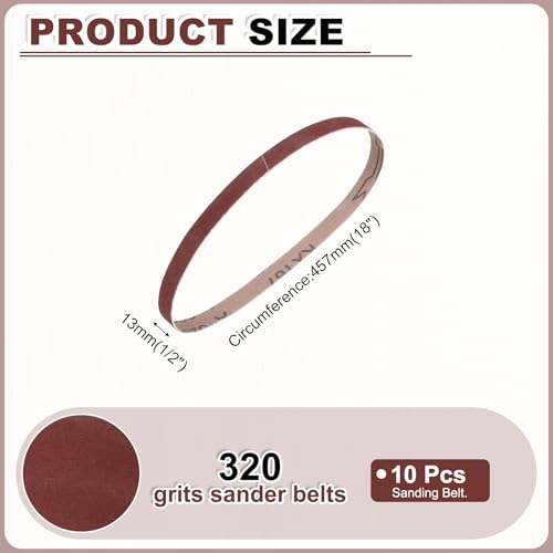 HARFINGTON 1/2 x 18 Inch Sanding Belts, 10 Pcs 320 Grits Aluminum Oxide - size: 1/2x18 inch(320 grit)