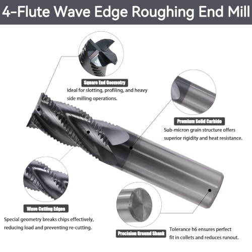 5/8" 4 Flute Roughing End Mill AlTiN Coated Carbide, 1Pcs - size: 5/8 in