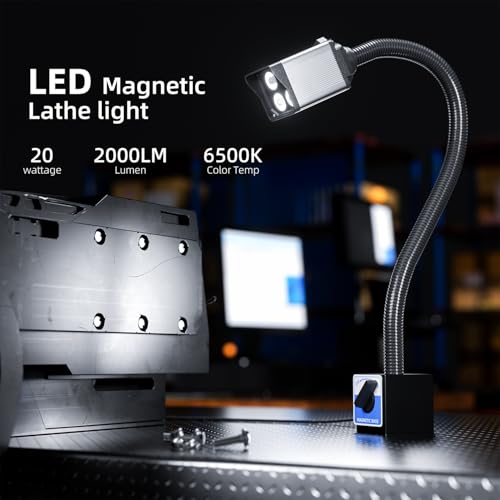 YouTeMei LED Work Light, Flexible Gooseneck Lamp, 2000 Lumen Machine Magnetic Light for Lathe CNc Milling Drill Press Sewing Machine IndustrialLighting,120V
