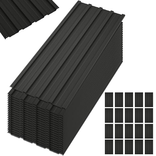 Metal Roof Panels 20 Pcs Roofing Panels Galvanized Steel with Screw Resistant,Versatile and Durable Suitable for Garages,Sheds, Stables and Mobile Homes Black 99 sq.ft - color: Black, size: 20pcs/L42.52"