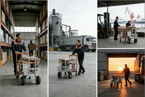 Folding Hand Truck Dolly, 4 in 1 Convertible Aluminum Cart with 1000 lb Static Capacity, 10 in Pneumatic Wheels and 51 in Platform for Warehouse, Construction and Moving - color: Orange