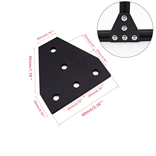 10pcs Corner Bracket Plate Black 2020 Series 5 Hole T Shape Joint Plates with 50pcs M5 T Nuts + 50pcs M5x8mm Screws + 1pcs Wrench for Slot 6mm 20S Aluminum Rail Accessories(10PCS T Shape) - style: 10PCS T Shape black