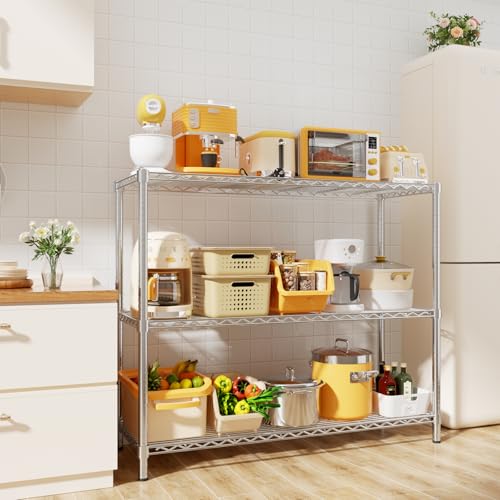 Storage Shelves, 48" L x 20" W x 47" H Heavy Duty Garage Wire Shelving Unit Loads 1200LBS, 3-Tier Adjustable Metal Industrial Utility Shelf Rack for Kitchen, Laundry Room, Basement - color: Chrome, size: 48" L x 20" W x 47" H