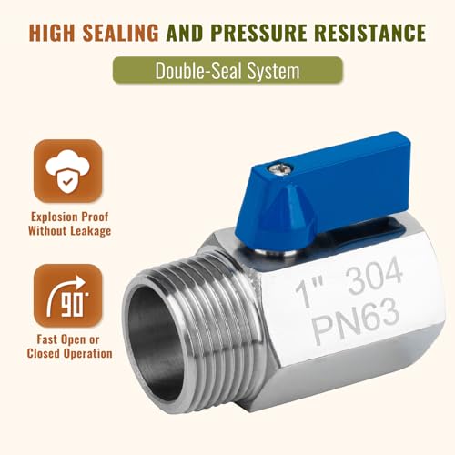 2 Pack 1" Mini Ball Valve, 304 Stainless Steel Shut-Off Valve NPT Female x Male Thread Small Valves for Compact Space (2, 1 Inch) - size: 1 Inch