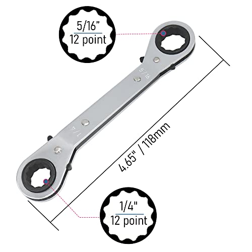 1/4-5/16 Inch Reversible Universal Ratcheting Wrench,Imperial Double Offset Box End, Matte Chrome Plated Cr-V Steel, Heavy-Duty,72 Tooth Ratchet Spanner Crooked for Narrow Spaces - size: 1/4-5/16"